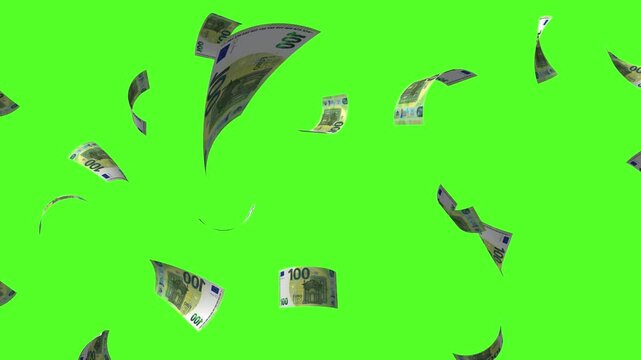 Flying Euro Bank Notes Flying Green Screen