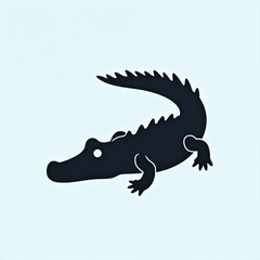 Obraz premium Minimalist black crocodile icon design. Simple reptile silhouette on light blue background. Cute modern logo for wild animal brand. Flat cartoon graphic of alligator. Creature image clean bold art