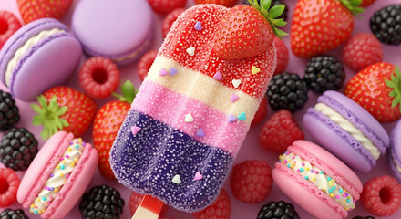 Sweet Delight Refreshing Fruit Popsicle with Macarons and Assorted Berries