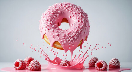Pink Glazed Donut with Sprinkles and Raspberry Splash Delight