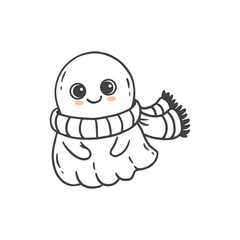 cute cartoon halloween ghost. Sketch of ghost on white background. Funny ghost with scarf in doodle style. Vector illustration