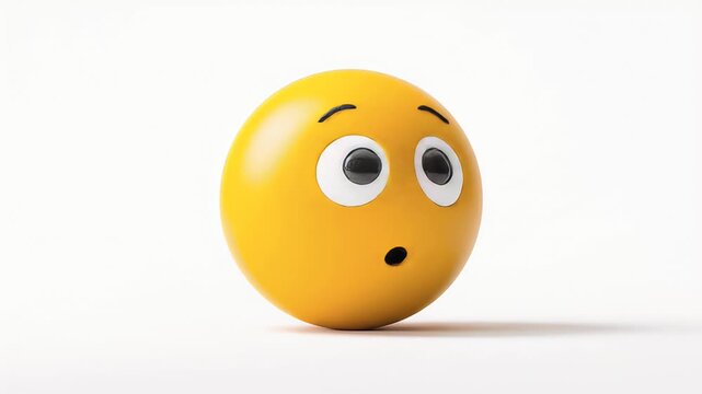 Quirky Yellow Emoji Sphere: 3D Animation Loop, Suspicious Gaze, Intriguing Rotation