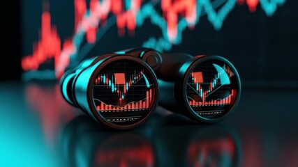 Binoculars with illuminating financial charts, symbolizing meticulous market analysis and strategic investment foresight for future economic growth