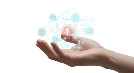 Human Hand Holding Digital Health Network Hologram