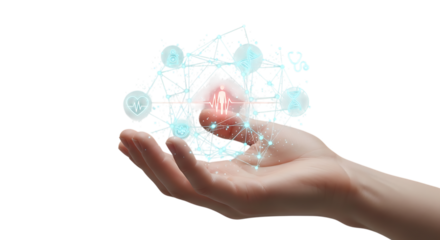 Human Hand Holding Digital Health Network Hologram