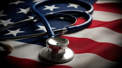 Stethoscope on American Flag Symbolizing Healthcare in the USA