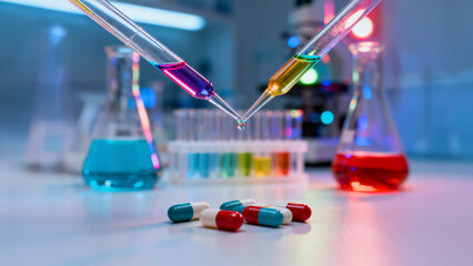 Laboratório de analise clinicas e produção de medicamentos, farmácia de manipulação. Cientista trabalhando em pesquisa