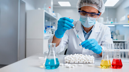 Laborat&oacute;rio de analise clinicas e produ&ccedil;&atilde;o de medicamentos, farm&aacute;cia de manipula&ccedil;&atilde;o. Cientista trabalhando em pesquisa