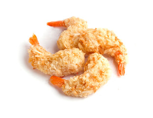 A set of shrimp in batter on a white background