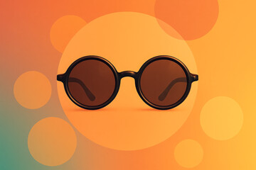 Stylish round sunglasses against a vibrant orange and teal background ideal for summer fashion and outdoor activities