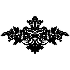 A vintage black and white fleur de lis pattern illustration with a shield frame design element © nanik
