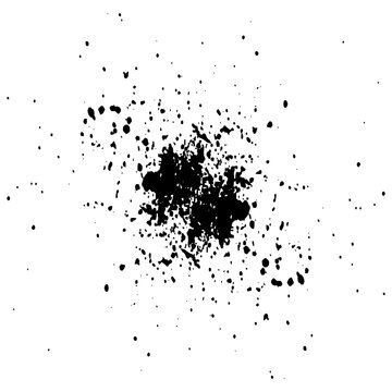 Black ink splat background with grunge texture and paint splash for a vector design element