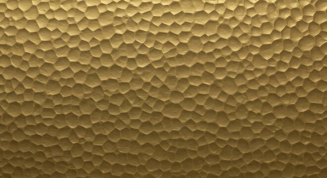 Luxurious hammered gold metal texture. Detailed background of a beaten brass surface with an irregular polygonal pattern, ideal for elegant design projects