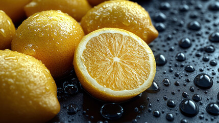 Lemon Slices Splashing in Water on Black Background. Juicy lemon slices captured mid-splash in clear water over black background, showcasing freshness, citrus energy, and dynamic movement.