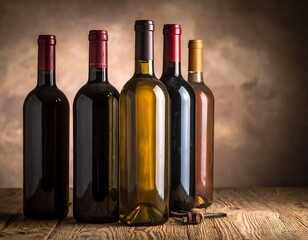 Wine bottles on wooden table