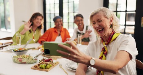 Selfie, smile and mature women in home with phone, bonding and enjoyment in reunion. Lens flare, happy and senior people in living room with mobile, celebration and gathering for digital memories. - Powered by Adobe