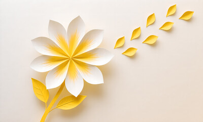 Elegant Paper Flower Arrangement with Yellow Leaves on Neutral Background