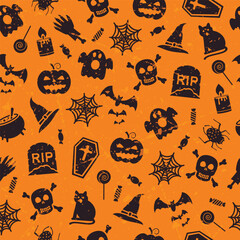 Vector seamless halloween pattern grunge style