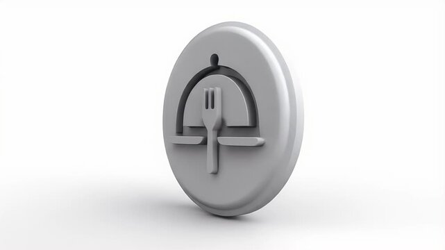 Rotating 3D Restaurant Icon: Minimalist White Design Animation