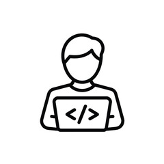 Obraz premium Programmer with Laptop Icon Vector Illustrating Code Development and Digital Solutions
