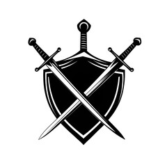 Dynamic medieval shield and crossed swords emblem symbolizing strength, protection, and ancient valor ready for modern design projects.