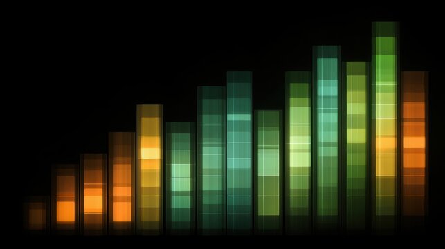 Abstract Audio Visualizer with Colorful Bars Representing Sound Frequencies on a Dark Background for Music and Technology Themes