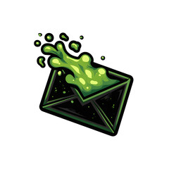 Vibrant green toxic goo oozing from a dark mysterious envelope, perfect for conveying danger or unwanted messages