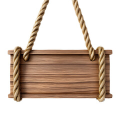Rustic wooden sign with thick rope hangers perfect for announcing important messages or creating a charming outdoor ambiance
