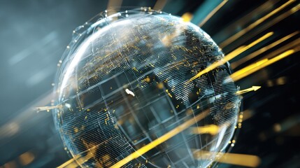 Futuristic Digital Globe with Bright Light Trails Illustrating Global Connectivity and Technology Advancement in a Modern Digital Landscape