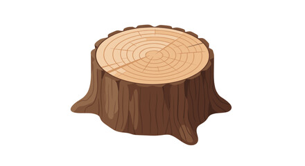 Realistic tree stump with growth rings on white background