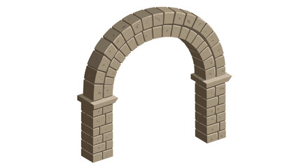 Isometric stone archway with detailed brick pattern on white background