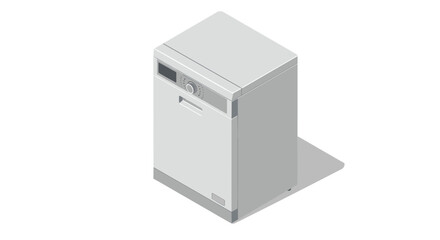 Isometric kitchen appliance: modern dishwasher on white background