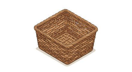 Isometric woven basket on white background