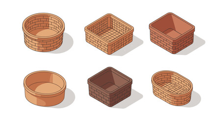 Isometric brick containers set with different shapes and styles