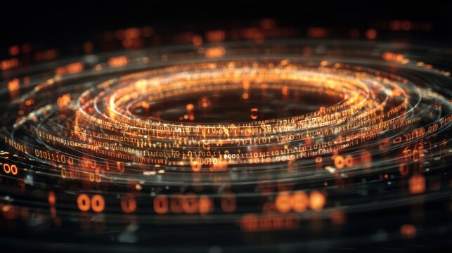 Dynamic Swirling Digital Data Stream Visualization with Binary Code Elements Creating a Futuristic Abstract Background - Powered by Adobe