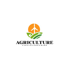 Sustainable Agriculture Logo Design with Wind Turbine and Fields Representing Eco-Friendly Farming