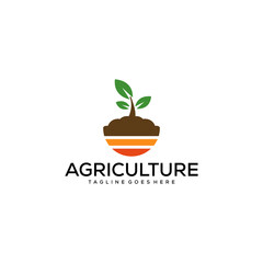 Abstract Agriculture Logo Design Featuring a Plant Seedling Growing from Soil Layers
