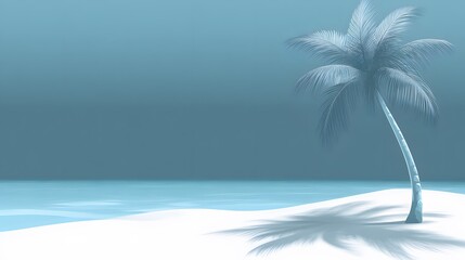 Monochrome beach scene with palm tree minimalist coastal design