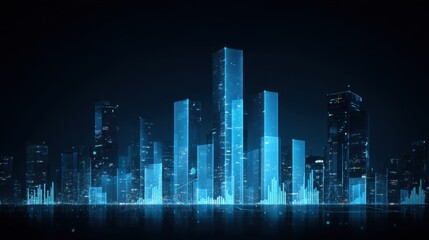 Futuristic City Skyline with Neon Lights and Digital Elements Emphasizing Modern Architecture and Urban Development in a High-Tech Environment