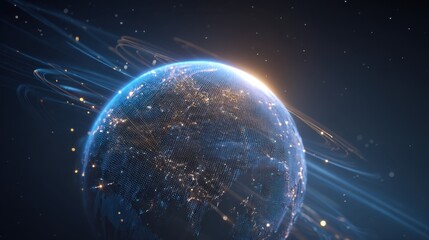 Stunning View of Earth Illuminated by City Lights with Dynamic Motion Effects on Dark Background for Technology or Space Themed Projects