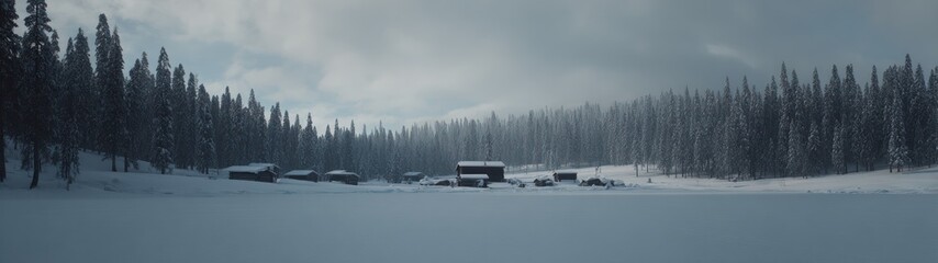 Winter landscape with snow covered ground and trees nature scene under the grey sky