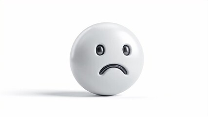 Sad 3D Emoji Animation: Minimalist White Sphere with Frowning Face