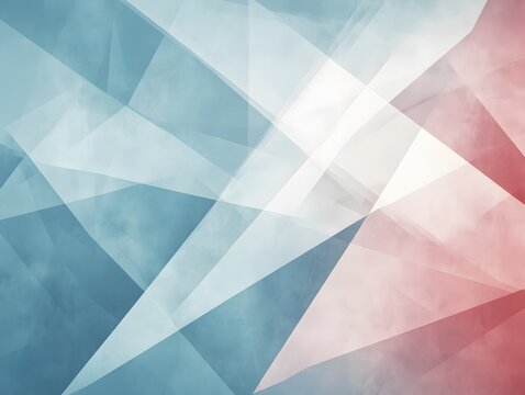 Abstract geometric background with blue, red, and white overlapping triangles shapes design