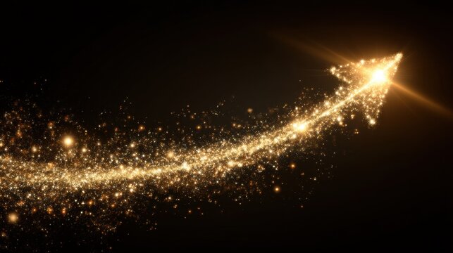 Glittering Arrow of Light Illustrating Positive Progress and Success with Sparkles and Stars on a Dark Background for Inspirational Concepts