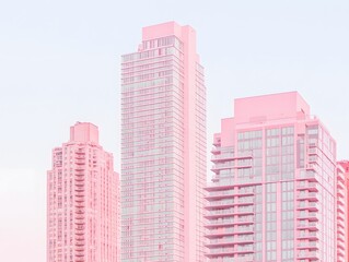 Fototapeta premium Conceptual pink city architecture with modern buildings and urban cityscape background