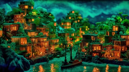 Glowing Miniature Cityscape At Night