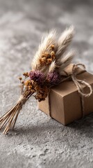 Dried Flower Arrangement On Gift Box