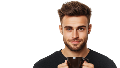 Man Drinking Coffee on Transparent Background