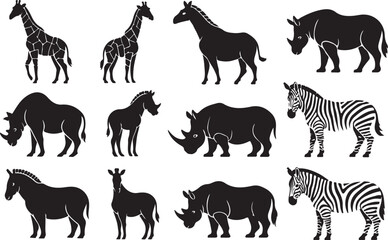 African Wildlife Silhouette Collection Zebra, Giraffe, and More