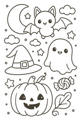 A cute set of funny halloween cartoon in a seamless pattern vector illustration design